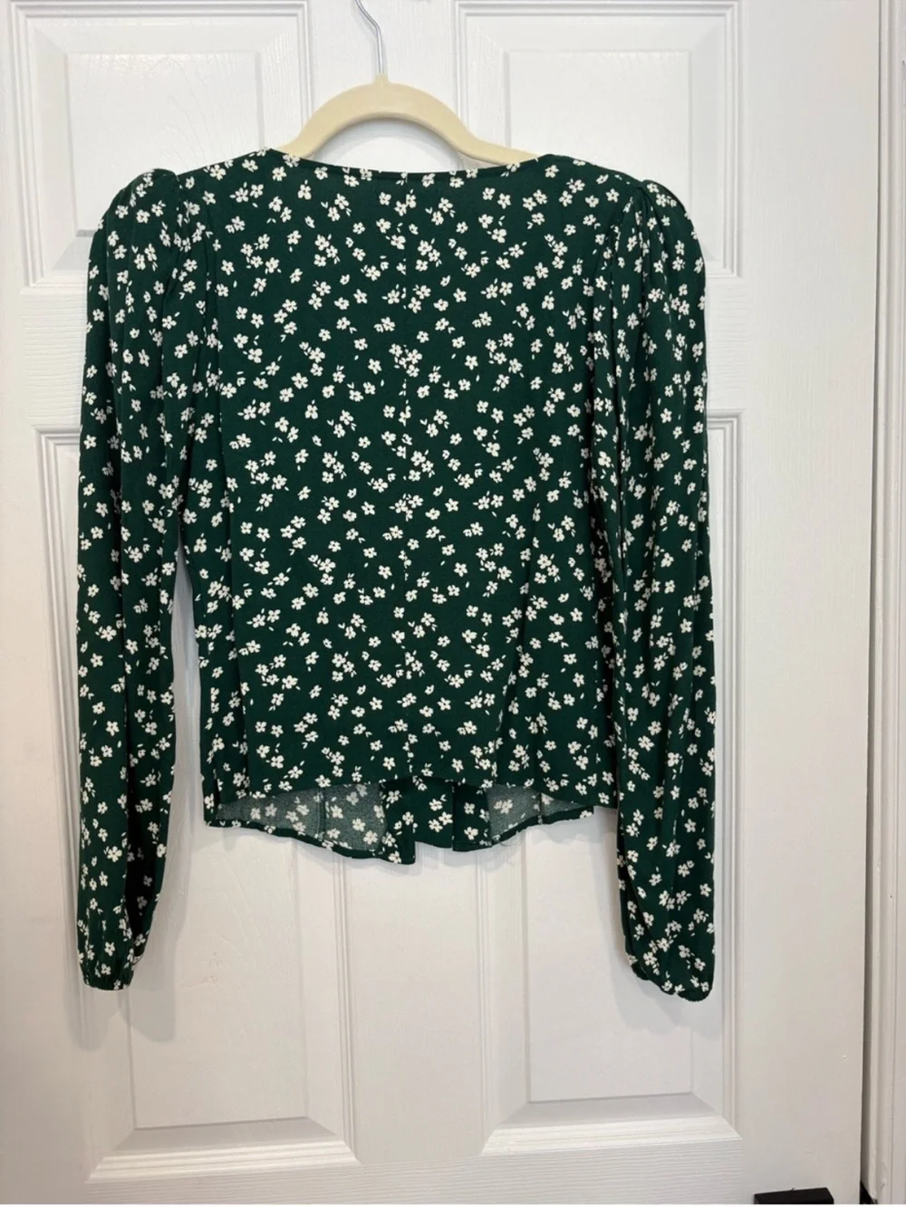 Reformation Forest Green Floral V-Neck Long Sleeve Top
